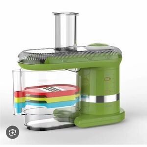 Green Multi-Function Electric Vegetable Slicer with Interchangeable Blades